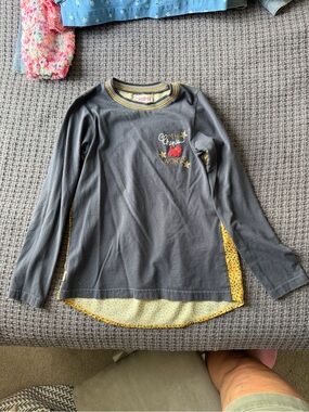 Chipie Grey Long Sleeve Tee with Yellow Trim and Embroidered Stars